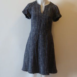 Womens Banana Republic Black Blue Multi V-Neck Tweed A-Line Dress 6 *